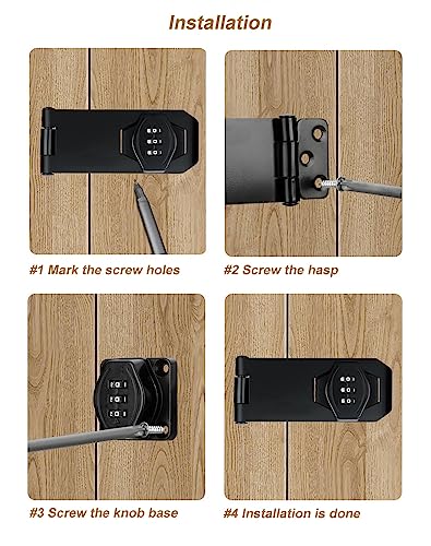 ETEKJOY Cabinet Lock Keyless 3-Digit Password Combination Code Hasp Latch Lock Twist Knob Wooden Drawer Cupboard (Black, 4 inch) - color: Black, size: 4 Inch
