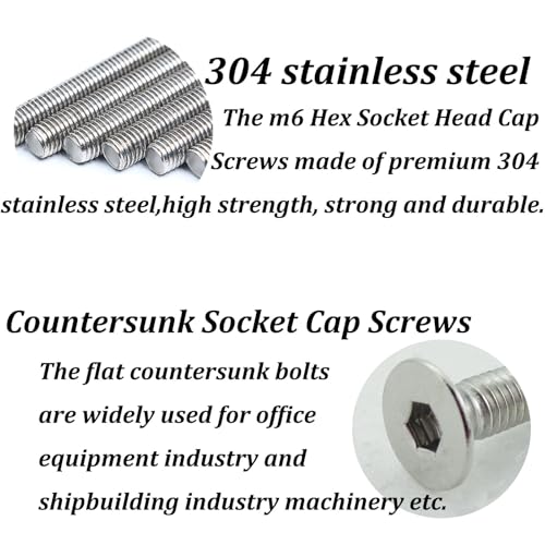 M6 x 25mm(20PCS) Flat Head Socket Cap Screws,(304 Stainless Steel) - size: 20PCS M6-1.0 x 25mm