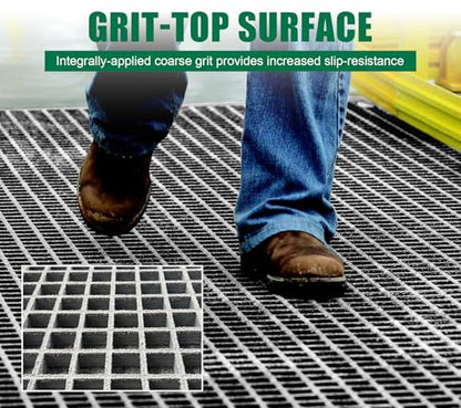 2 Pack 48x23x1.2in Fiberglass Molded Grating,Grit-top Surface,Grey - size: 48"L x 23"W x 1.2"Th