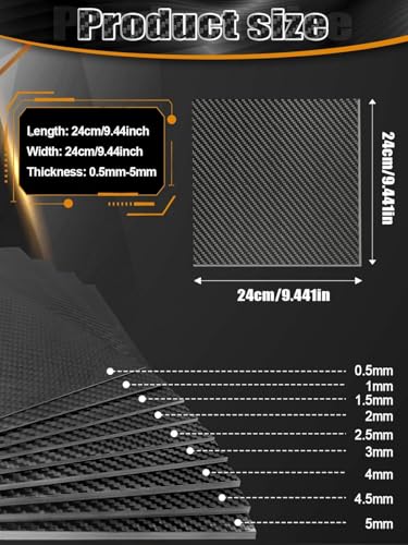 Carbon Fiber Sheet, 100×250 MM 0.5mm 1.0mm 1.5mm 2mm 3.0mm 4.0mm, 3K Full Carbon Fiber Board 100% Twill Weave Glossy Surface Carbon Fiber Plate - size: 100×250×1MM, style: Twill Weave Glossy Surface