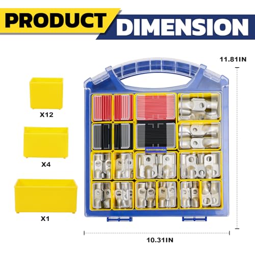 haisstronica 240PCS Tinned Cable Lug & Heat Shrink Kit AWG 8/6/4/2/0/00 - color: Tinned Copper, size: 240 PCS