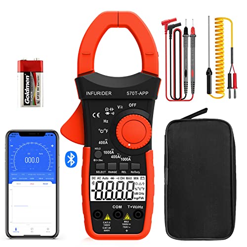 Digital Clamp Meter, Multimeter TRMS 4000 Counts 1000A AC/DC Current Amp Clamp Auto Range Volt Meter, Wireless Bluetooth Multimeter Measures Voltage, Capacitance, Ohm, Hz and Temperature