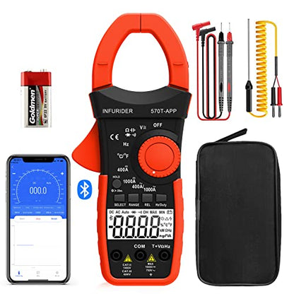 Digital Clamp Meter, Multimeter TRMS 4000 Counts 1000A AC/DC Current Amp Clamp Auto Range Volt Meter, Wireless Bluetooth Multimeter Measures Voltage, Capacitance, Ohm, Hz and Temperature