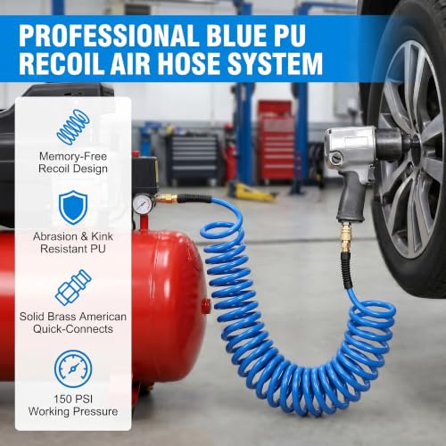 2PCS Polyurethane Recoil Air Hose, 1/4" ID by 10FT, Blue - color: Blue, size: 1/4" ID x 10FT