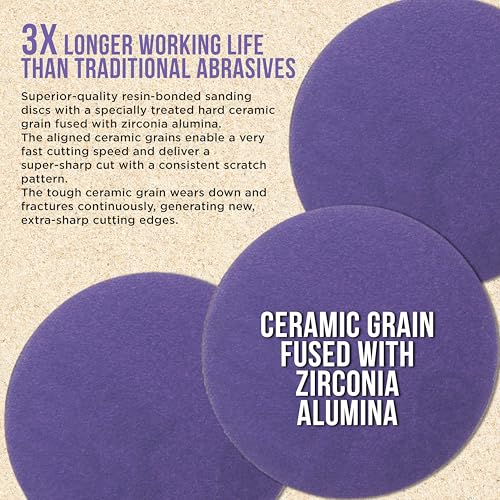 Dura-Gold Premium 220 Grit 3" Purple Film Ceramic Sanding Discs, Box of 30 - style: 220 Grit