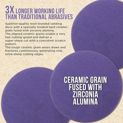 Dura-Gold Premium 220 Grit 3" Purple Film Ceramic Sanding Discs, Box of 30 - style: 220 Grit