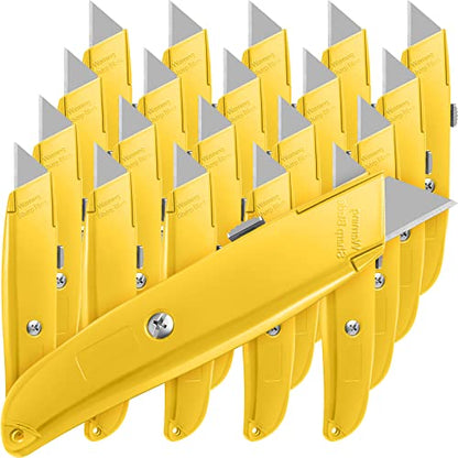Reginary 20 Pcs Box Cutter Bulk Retractable Utility Knife, Yellow - color: Yellow