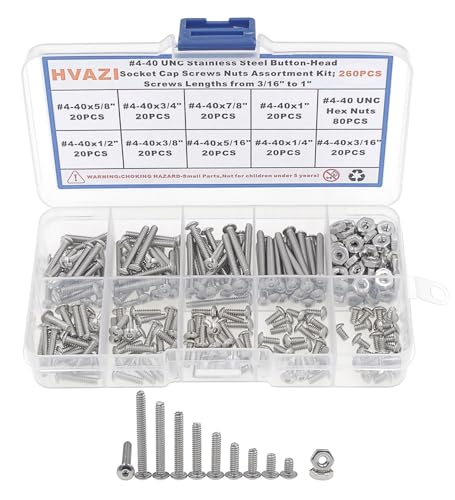 260PCS #4-40 UNC 304 SS Button-Head Socket Cap Screws & Hex Nuts Kit - size: #4-40 UNC