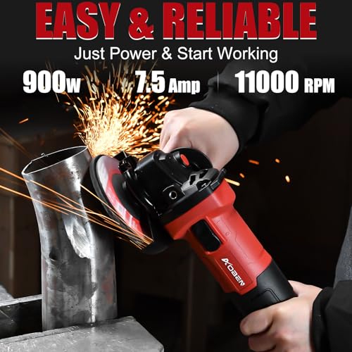 AOBEN 900W Angle Grinder 4-1/2 inch | 7.5Amp, 11000 RPM Corded Electric Grinder Tool, with Slide Switch, Safety Guard & Hand | for DIY Projects, Metal Cutting & Grinding