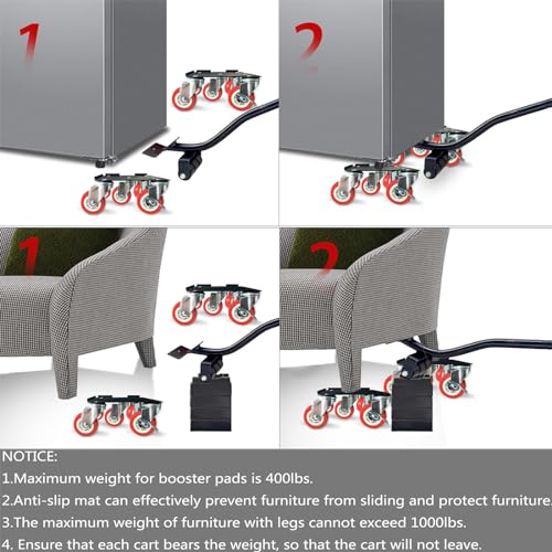 Furniture-Dolly-Furniture-Movers-with-5-Wheels, Furniture Sliders Large Size Carbon Steel Panel Lifter Tool for Moving Heavy Furniture, Furniture Dollies with 2 Brakes, Max Capacity 3335 Ibs - size: Large-Red