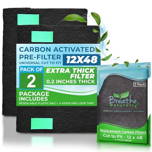 Breathe Naturally Universal Cut To Fit Carbon Activated Air Filter - Replacement Charcoal Filters - Pre Filter Carbon Sheet for Air Purifier, Vent Filters & More - Packed in USA (Pack of 2, 12x48) - size: 2 Pack, style: 12x48