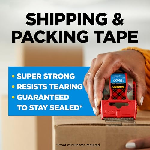 Scotch Heavy Duty Shipping Packing Tape, Clear, Shipping and Packaging Supplies, 1.88 in. x 27.7 yd., 1 Tape Roll with Dispenser (Pack of 2) - size: 2 Rolls