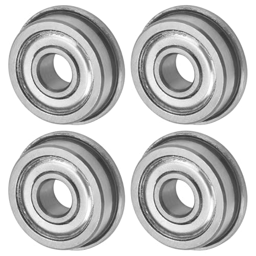 M METERXITY 4-Pack F604ZZ Flanged Ball Bearing, 4 x 12 x 4mm Double Metal Shielded Chrome Steel (GCr15) Flange Rip Bearings for Wheelbarrow/Printer/Fax Machines/Power Tools - size: 4mm x 12mm x 4mm