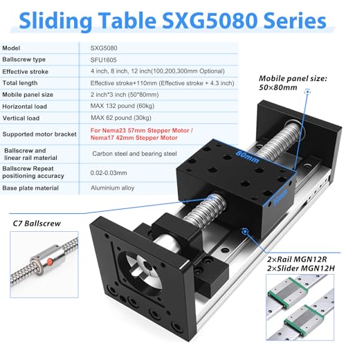 Linear Stage Table 12 Inch 300mm Stroke SFU1605 Ballscrew Double Rail Slide Table Electric Linear Slide 3.14 Inch Wide Load 110 lb 50KG Fits NEMA17 42mm NEMA23 57mm Stepper Motor - color: For Motorized, size: 12 inch/300mm