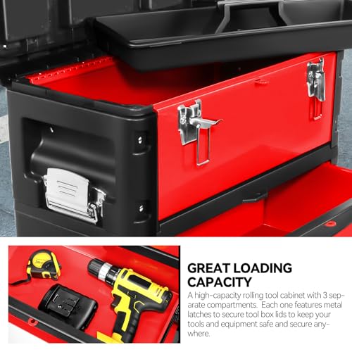 Auto Dynasty 3-Tier Rolling Trolley Tool Box Stackable w/Wheels, 19.5"Red - color: Red