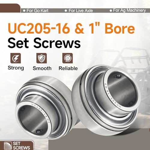 UC205-16 Go Kart Live Axle Bearing for 1" Axle, 2pcs - size: UC205-16, style: UC205-16