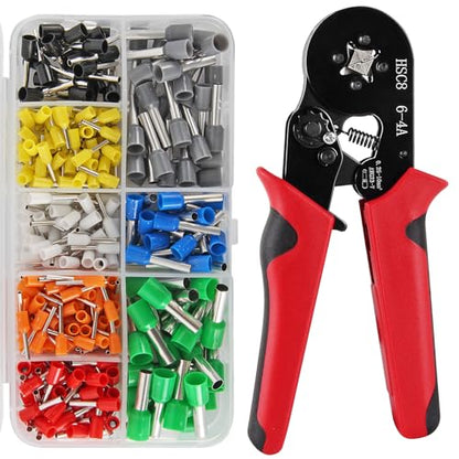 Ferrule Crimping Tool Kit, Crimper Plier with 400PCS Wire Ferrules Kit Wire End Terminals, Self-adjustable Ratchet Tool Set for AWG 23-7 Cable connectors, 0.25-10mm² (HSC8 6-4A + 400) - color: Hsc8 6-4a + 400