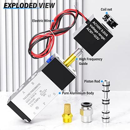 TAILONZ 3/8"NPT AC110V Solenoid Valve 2Position 5Way Outlet wire 4V310-10 - color: AC110V, size: 2 Position 5 Way-3/8"NPT