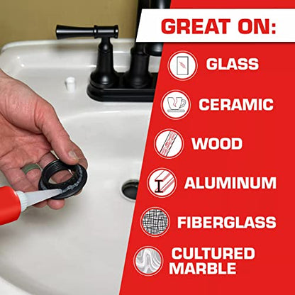 Loctite Silicone Sealant, Clear, 2.7 fl oz Tube, 2 Pack - 100% Waterproof Sealant for Glass, Ceramic, Wood, Plastic & More - size: Single 2.7 Oz Tube (Pack of 2)