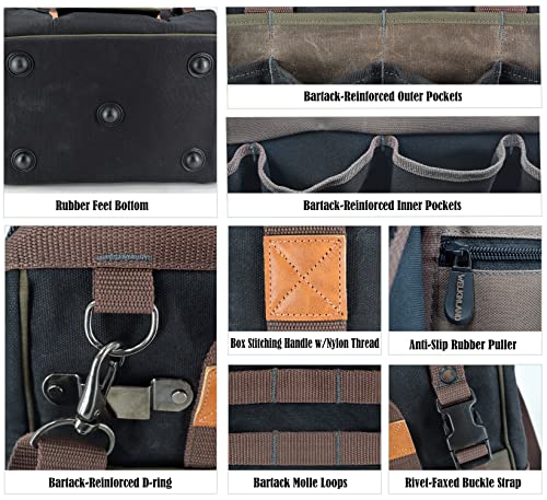 WELKINLAND 32-Pocket Waxed Canvas Tool Bag, 16" HVAC Tool Bag For Men