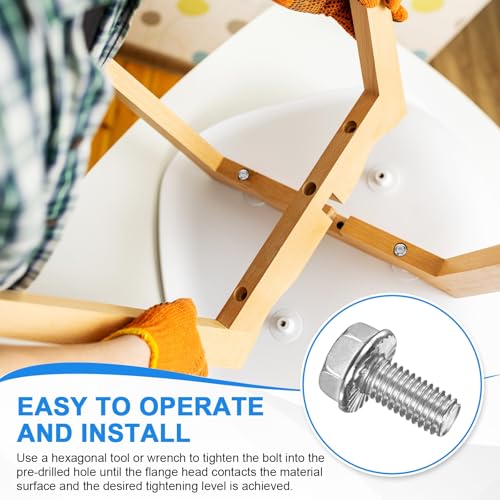 M METERXITY 10 Pack Flanged Hex Head Bolts, M8 x 16mm 304 Stainless Steel External Hex Drive Screws, Metric Fully Threaded Screw for Furniture Car DIY Project [Silver Tone] - size: M8 x 16mm