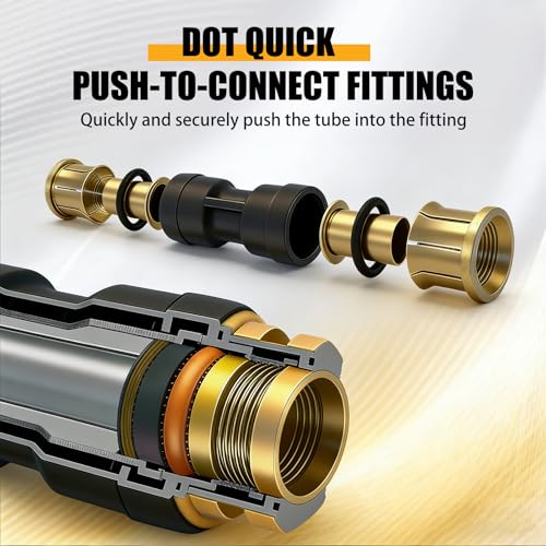 1/2" DOT Air Brake Line Union Coupler 4 Pack, 1/2" Tube OD PTC/PTCR & Brass Push to Connect Straight Fittings for Truck Trailer Air Systems - size: 1/2" Tube OD