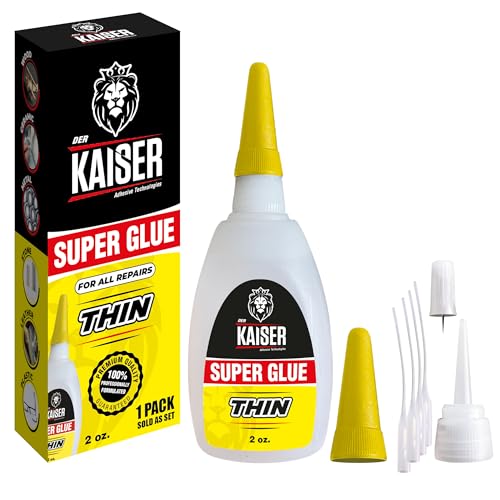 Der Kaiser Thin CA Super Glue (2 oz) – Industrial Grade Cyanoacrylate – 5-10 Sec Cure – Pro Kit with Microtips & Applicators – Wood, Plastic, Metal, Hobby Models, Woodworking, DIY – 2,500-3,500 PSI - size: 2 oz