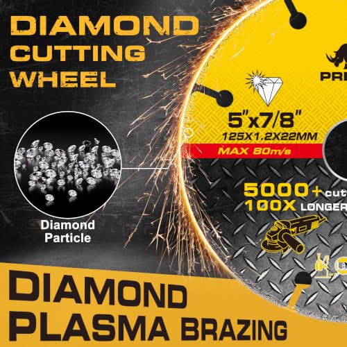 Diamond Cutting Wheel 5 Inch with 7/8" Arbor Hole, Carbide Cut Off Wheel for Angle Grinder, Metal Cutting Disc with 5000+ Cuts on Rebar, Steel, Iron & INOX–3 Pack - size: 5 INCH