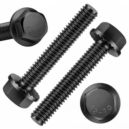 Mellewell 1/4-20 x 1-3/4" Flanged Hex Head Bolts Flange Hexagon Screws, Stainless Steel A2 Black Finish, DIN 6921, 25 PCS - color: Black, size: 1/4-20 x 1-3/4"
