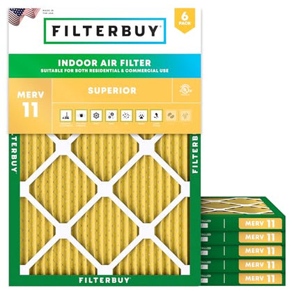Filterbuy 10x14x1 Air Filter MERV 11 Pet & Allergy Defense (6-Pack) - size: 10x14x1