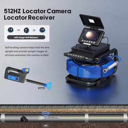Sewer Camera with Locator Drain Snake Plumbing Inspection Camera 5" Screen with Video Recording DVR Included 32GB TF-Card - size: 30M