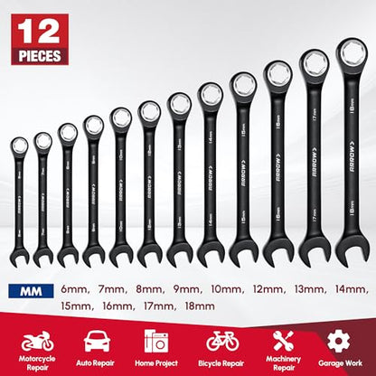 ARROW 12PCS Metric Ratcheting Wrench Set with Black Magnetic Tool Holder - style: Metric Only