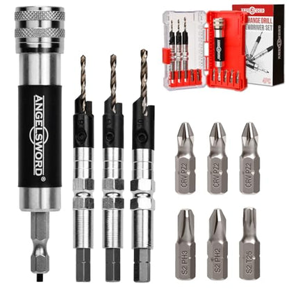 ANGELSWORD Quick Flip Countersink Drill Bit Set, 4pc Quick Flip Drill Bit