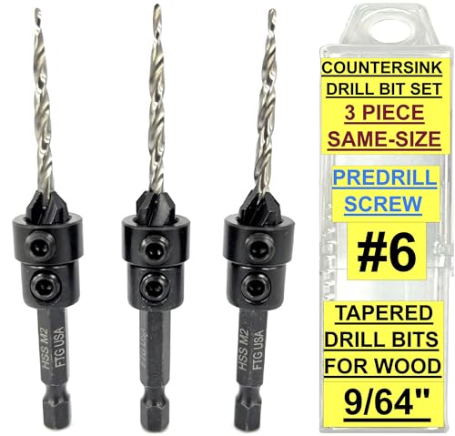 FTG USA 3 Pc #6 (9/64") Countersink Drill Bit Set with Tapered Drill Bits - size: #6, style: Same Sort 3 Pc