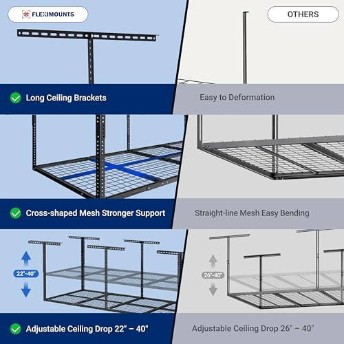 FLEXIMOUNTS 3x8 Overhead Garage Ceiling Storage Rack, 2 Pack, Hammertone - color: Hammertone, size: 3x8 ft