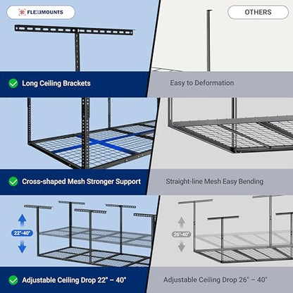 FLEXIMOUNTS 3x8 Overhead Garage Ceiling Storage Rack, 2 Pack, Hammertone - color: Hammertone, size: 3x8 ft