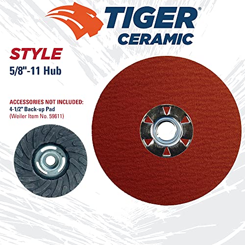 Weiler 69884 Tiger Ceramic Alumina Resin Fiber Sanding & Grinding Disc, 4-1/2" Diameter, 80 Grit, 5/8" - 11 Hub (Pack of 25)