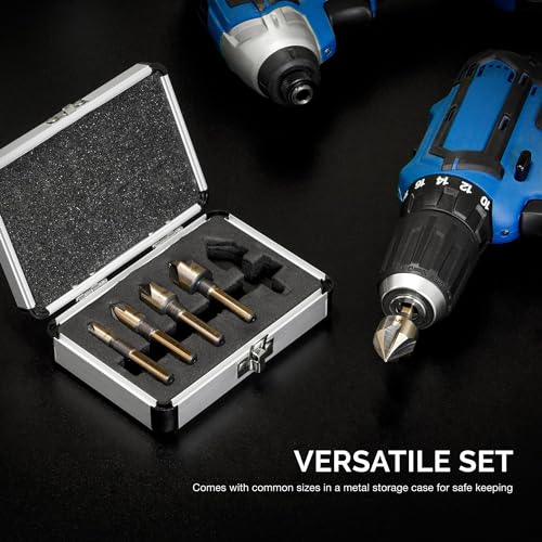 NEIKO 10218A Countersink Drill Bit Set for Wood and Metal, 1/4” Tri-Flat Shank, 5 Piece Countersink Bits, M2 High Speed Steel - size: 5 Piece, style: Countersink