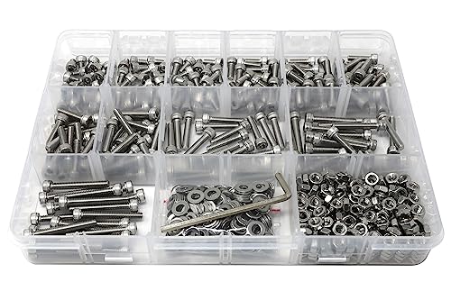 iexcell 660 Pcs M4 x 5/6/8/10/12/14/16/18/20/25/30 Stainless Steel 304 Hex Socket Head Cap Screws Bolts Nuts Washers Assortment Kit - size: M4 x 5/6/8/10/12/14/16/18/20/25/30mm