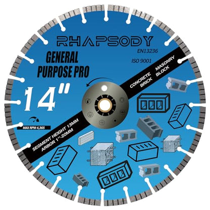 RHAPSODY 14 Inch Diamond Concrete Saw Blade, Turbo Segmented Blade - color: Turbo Blade, size: 14Inch