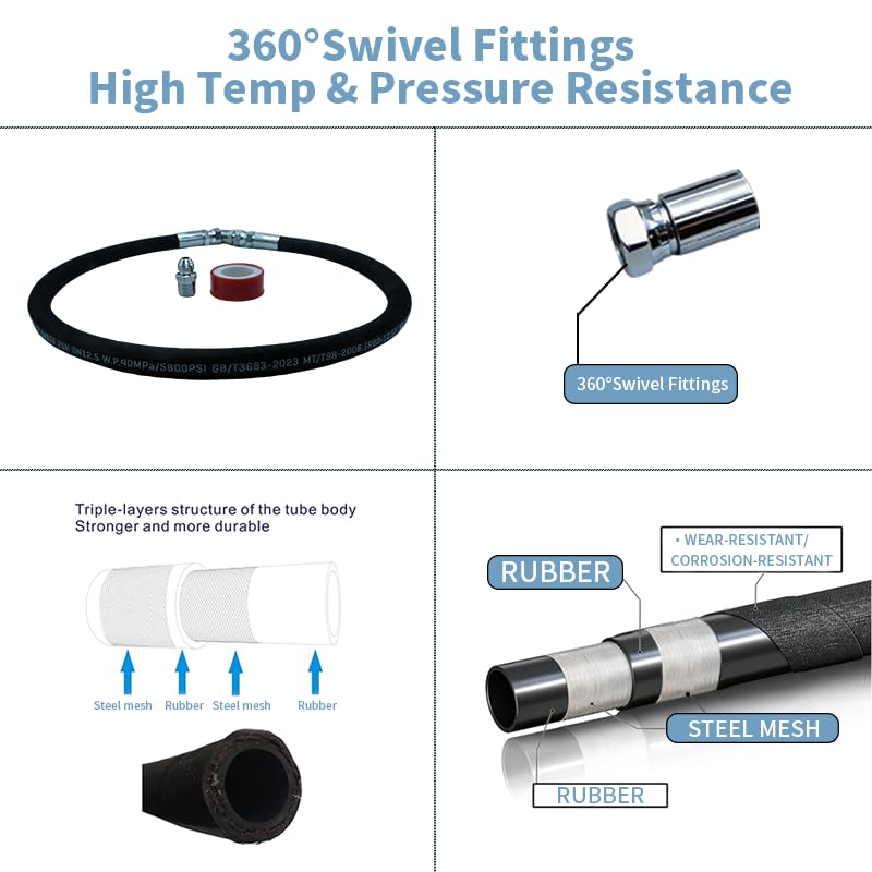 Industrial grade Hydraulic Hose 3/8" NPT Male x 84" Length,High Pressure Hose With Both Sides 360°Swivel Fittings,5800 PSI&250°F High Temp & Pressure Resistance for Hydraulic Systems - size: HY-84L-3/8 NPT