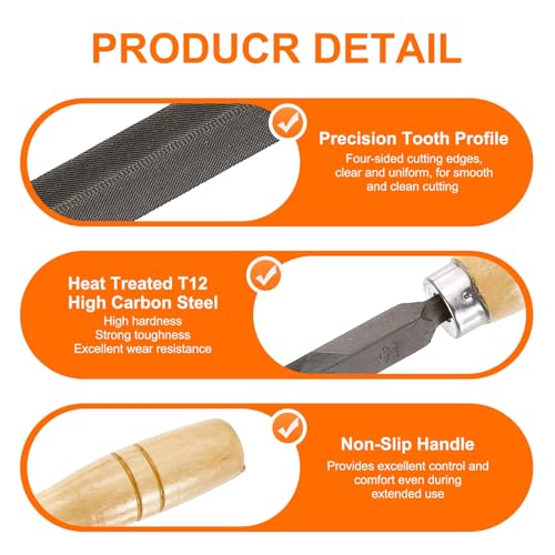 HARFINGTON Triangle Coarse Teeth Cut File 8" Double Cut Teeth High Carbon Steel Hand Rasp File Wood Handle for Metal Wood Deburring Removing - size: 8", style: Coarse