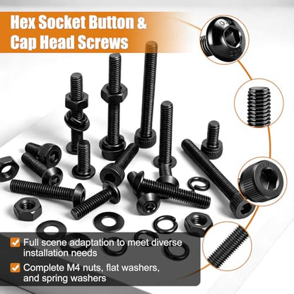 mankk 521PCS M4 Bolts Assortment Kit, Hex Socket Head Cap Hardware - size: M4