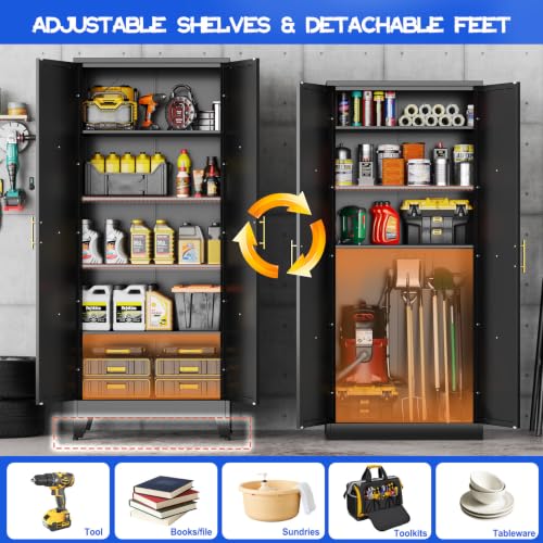 GAIOUS 71" Tall Kitchen Pantry Cabinet,Metal Storage Cabinet Black Cupboard - color: Black, size: 14.3"D x 28.7"W x 71"H