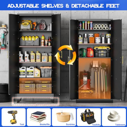 GAIOUS 71" Tall Kitchen Pantry Cabinet,Metal Storage Cabinet Black Cupboard - color: Black, size: 14.3"D x 28.7"W x 71"H