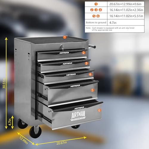 5-Drawer Rolling Tool Chest, Lockable for Garage, Silver - color: Silver, size: 5-Drawers
