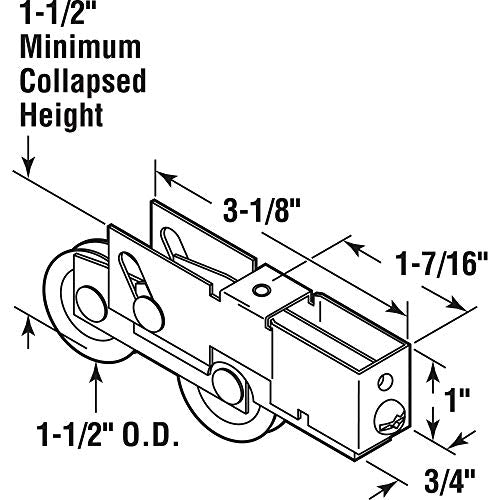 Prime-Line D 1940 Steel Sliding Door Roller Tandem Assembly, 1-1/2” D x 5/16” W, Steel, Golden (Single Pack) - size: 1-1/2"