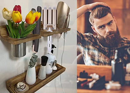 MRPAPA Hair Tool Organizer Wall Mount 2 Layer Wooden Blow Dryer Holder - color: Wooden