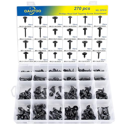 270pcs Automotive Body Screw Phillips Head Self Tapping Screw Washer Head Screws Assortment Kit #8#10#12#14