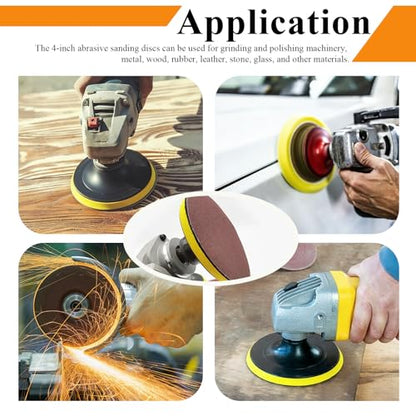 102PCS 40-800 Grits Angle Grinder Sanding Disc and Blocks 4 Inch Upgraded Hook and Loop Backing Pad (3/8-16 Threads) and 8MM Drill Adapter with 120/220 Sanding Blocks for Wood Metal Polishing